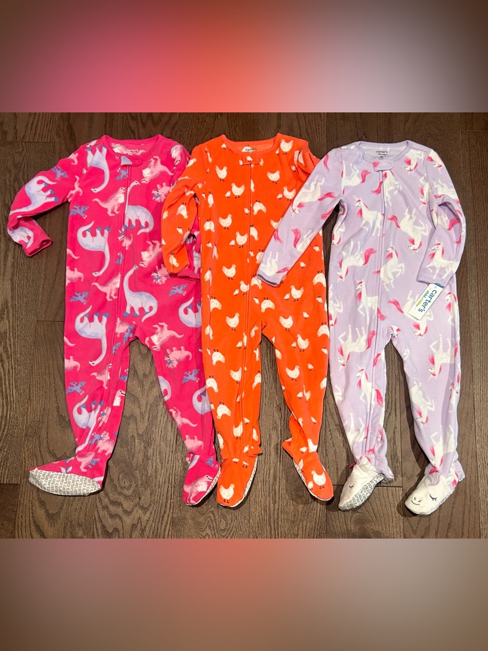 NEW Lot of 3 Carter's Size 3T Toddler Girl's Fleece One Piece Pyjamas Sleepers